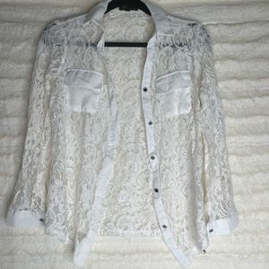 ✨Vintage Baciano Lace button up blouse womens size small EUC